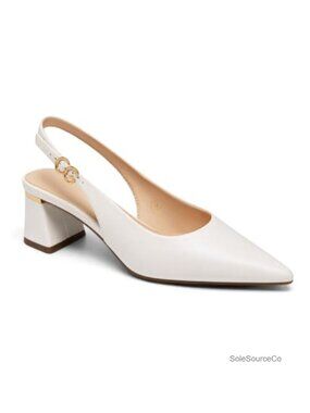Women's Slingback Chunky Heels Pointed Toe Pumps Adjustable Strap Faux Leather